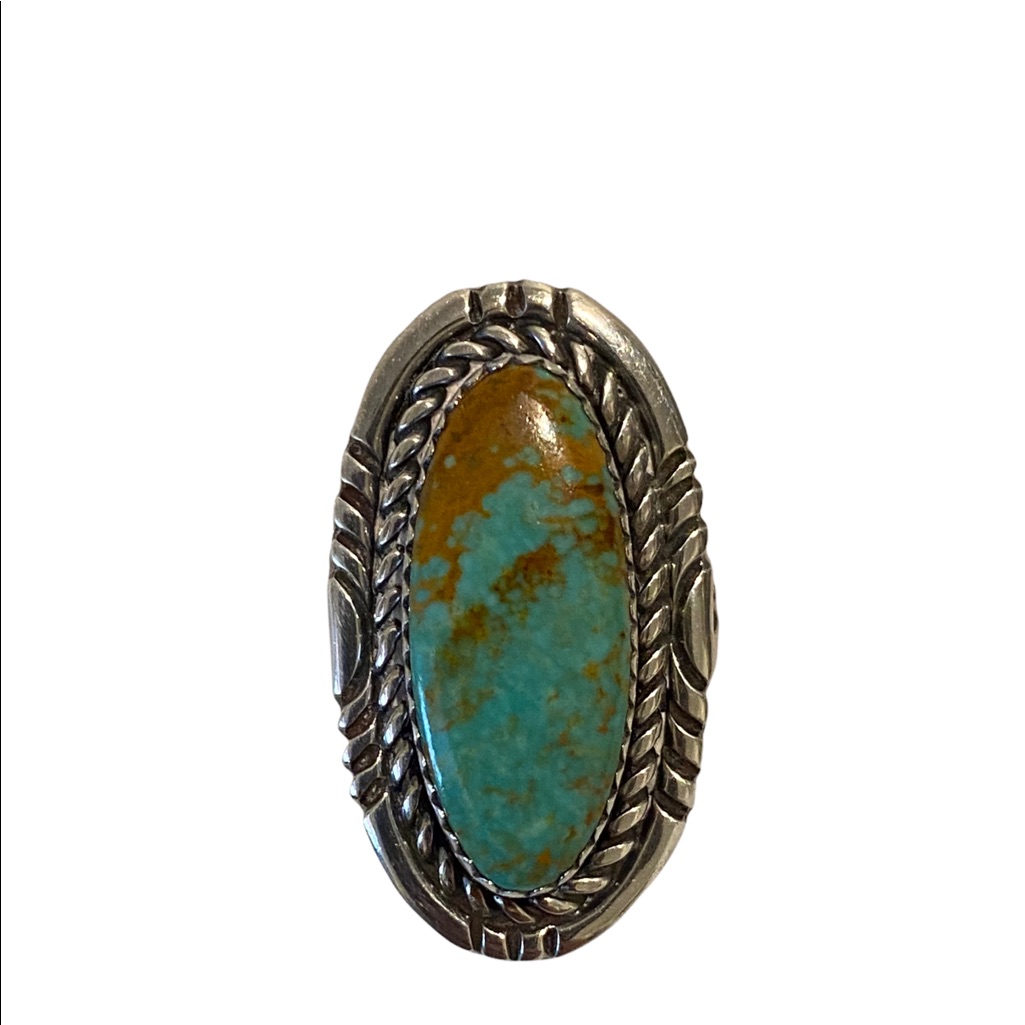 Navajo Turquoise Ring Set In Sterling